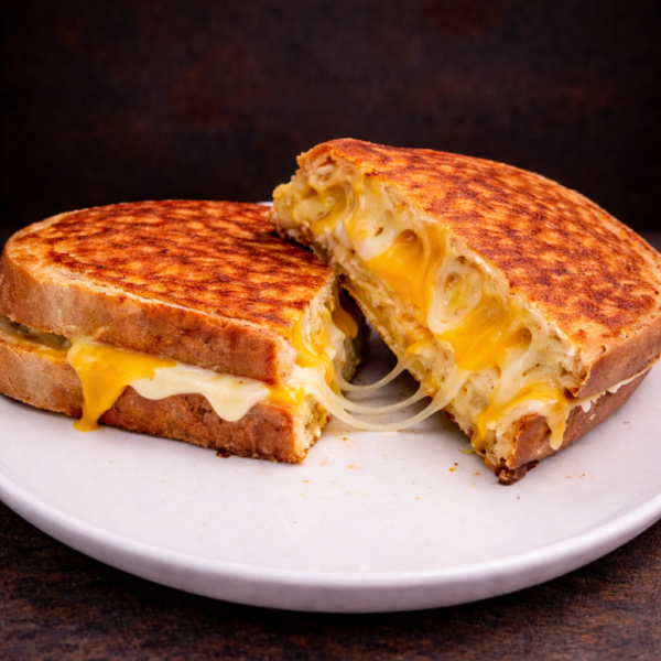 a grilled cheese with melted stringy cheese