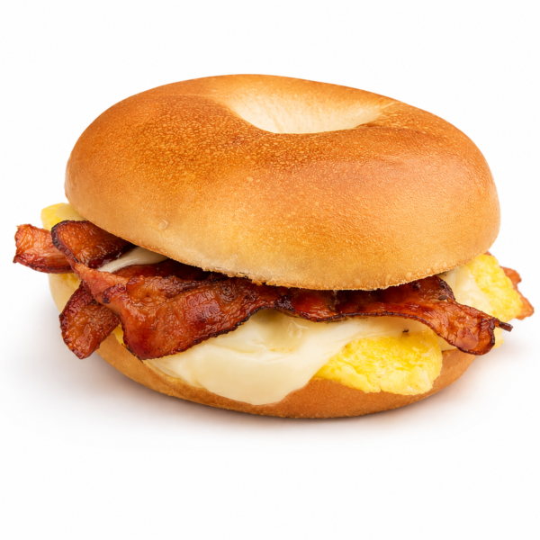plain bagel sandwich with bacon egg and cheese