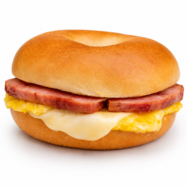 bagel sandwich with ham egg and cheese