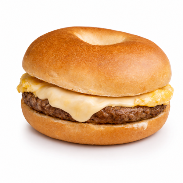 plain bagel sandwich with sausage egg and cheese