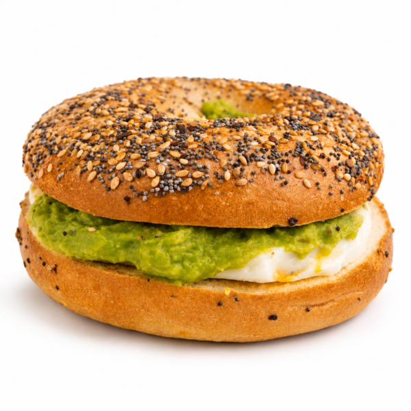everything bagel sandwich with cheese egg and guacamole