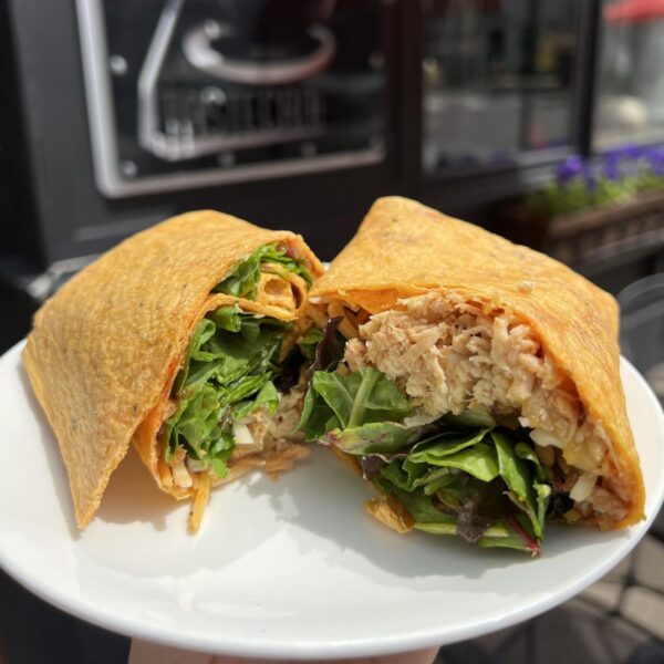 espresso bbq chicken wrap on jalapeno cheddar tortilla