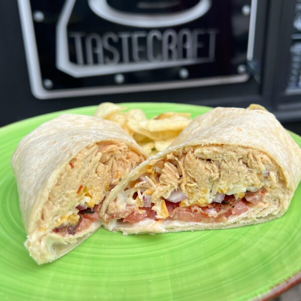 chicken bacon ranch wrap on plain tortilla