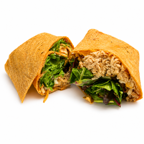 espresso bbq chicken wrap on jalapeno cheddar tortilla